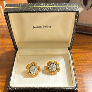 Judith Leiber Gold and Silver Floral Earrings